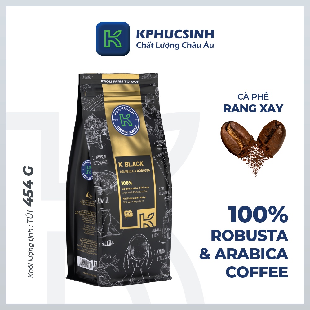 Combo 2 túi cà phê rang xay nguyên chất K Black 454g/túi KPHUCSINH - Hàng Chính Hãng