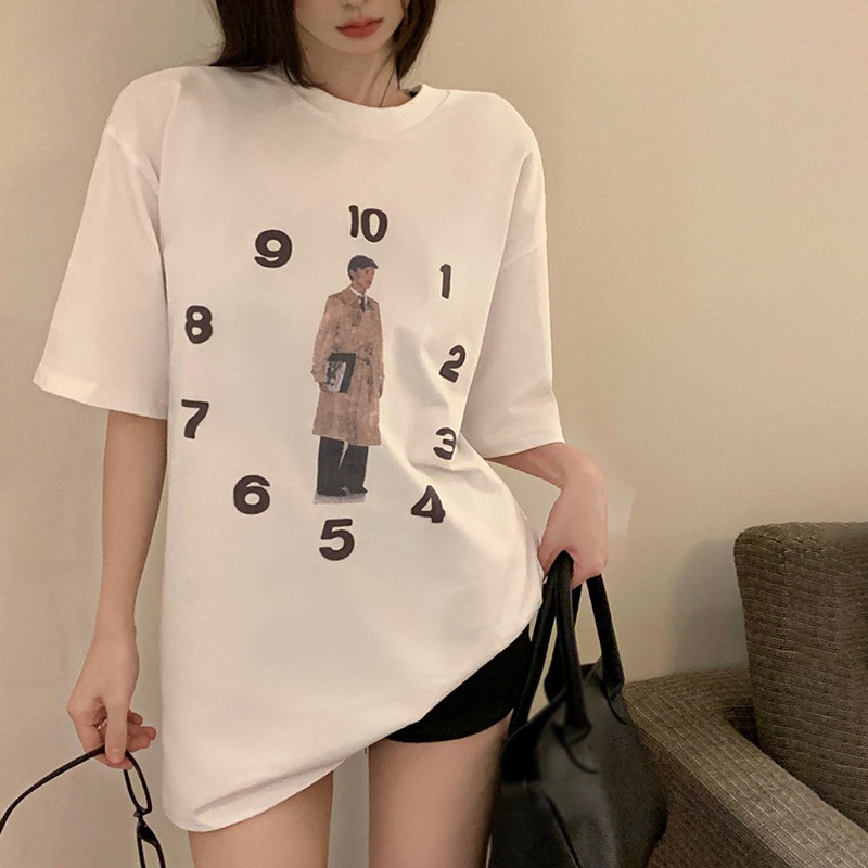 Áo Thun Tay Ngắn Cổ Tròn In Họa Tiết Phong Cách Hàn Quốc Thời Trang Cho Nữ