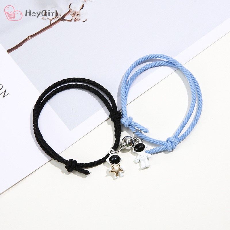 Bộ vòng đeo tay / vòng đeo tay đơn có nam châm hình phi hành gia màu đen trắng kiểu retro Hàn Quốc độc đáo cho cặp đôi