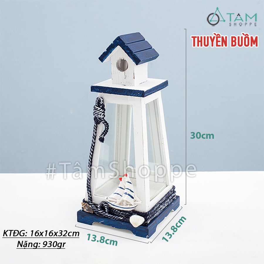 Chân nến ngôi nhà kính gỗ phong cách biển CHN-25