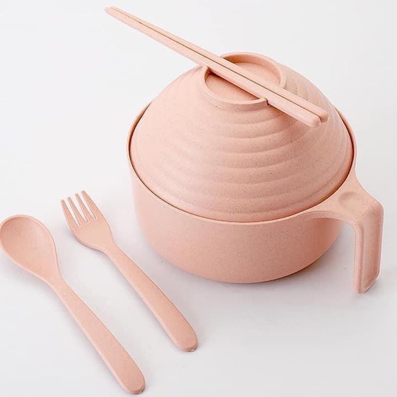 Tô bát ăn mì tôm có nắp đậy có tay cầm cute hàn quốc bằng lúa mạch tặng kèm đũa muỗng nĩa an toàn tiện AZqq525522