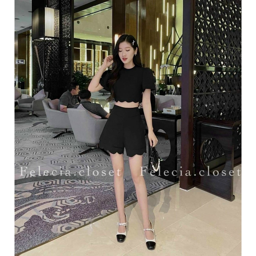 Sét đồ bộ nữ áo cột nơ sau lai bèo tôn dáng trẻ trung sang trọng thanh lịch siêu xinh