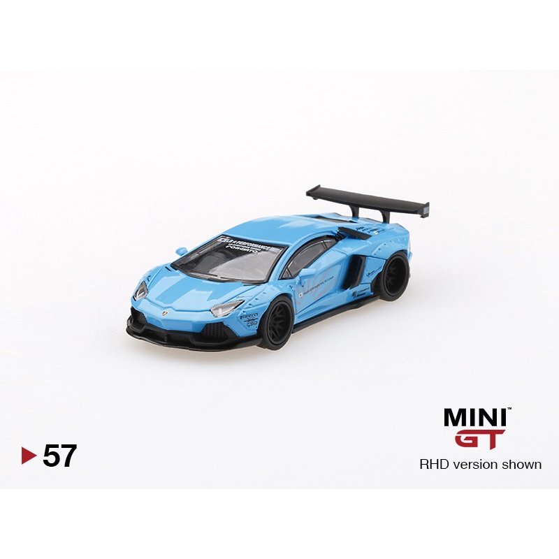 (Premium bánh cao su) Xe mô hình MINI GT (No57) Mijo Lamborghini Aventador Liberty Walk Light Blue 1