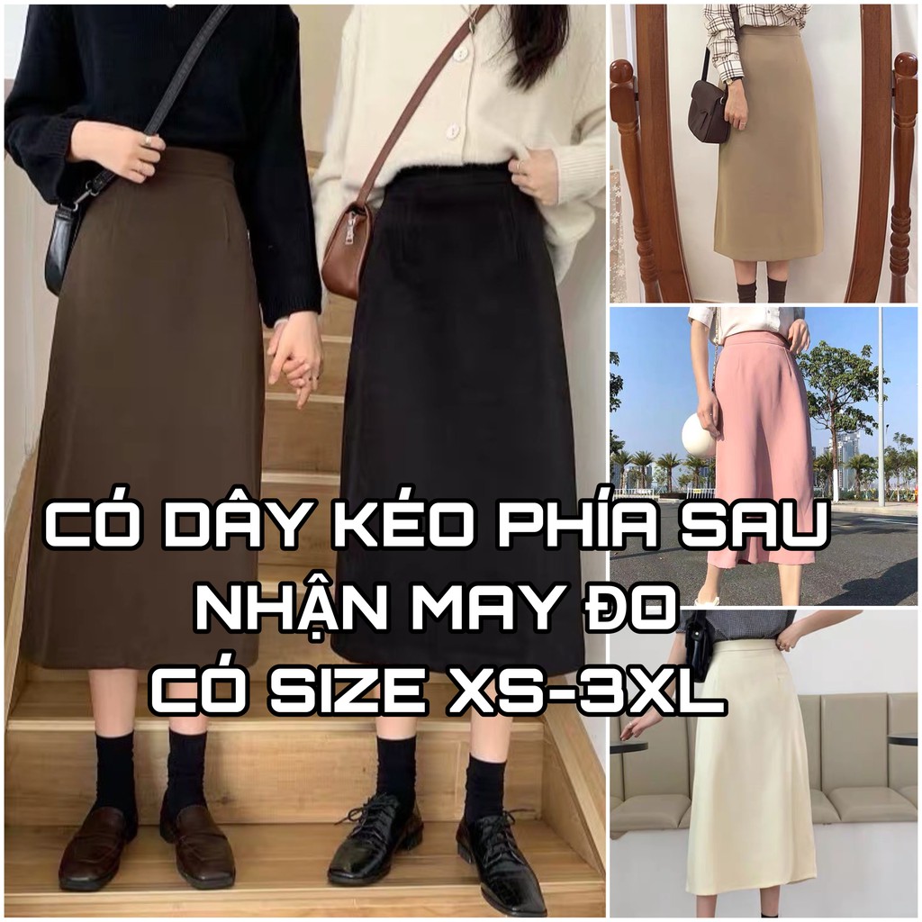 (CÓ SẴN - NHẬN MAY ĐO) Chân váy midi dáng A nhẹ cạp khóa xẻ sau