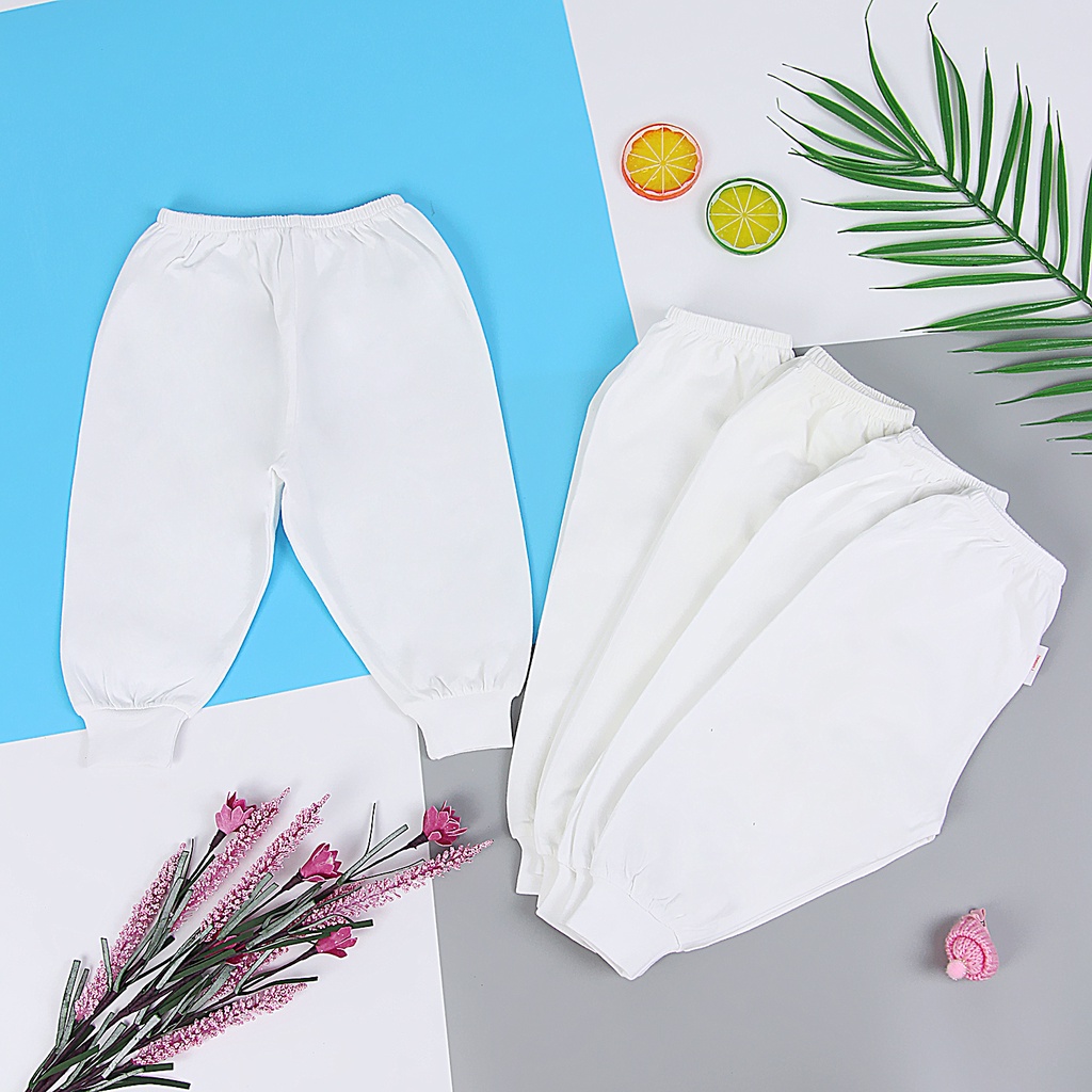 Set 5 Quần Dài Bo Trắng Cho Bé Sơ Sinh Bossini
