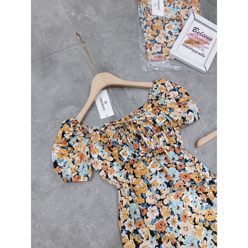 [Hàng Chuẩn] Váy Hoa Vàng Cổ Vuông Body, Đầm Hoa Tay Cộc Dáng Ôm Có Ảnh Thật Kèm Video | BigBuy360 - bigbuy360.vn