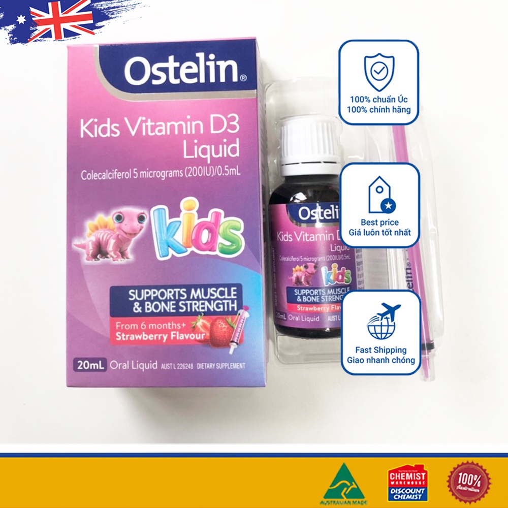 Ostelin Vitamin D3 Liquid Kids của Úc dạng nước cho bé 20ml (SP3)