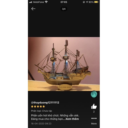 Mô hình 3d kim loại, lắp ráp tàu thuyền buồm Golden Hind, đồ chơi xếp hình