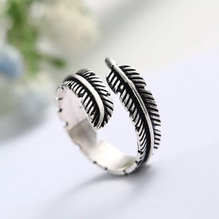 NHẪN BẠC ĐEN THÁI STYLE LÔNG VŨ CÁ TÍNH **BẠC 925