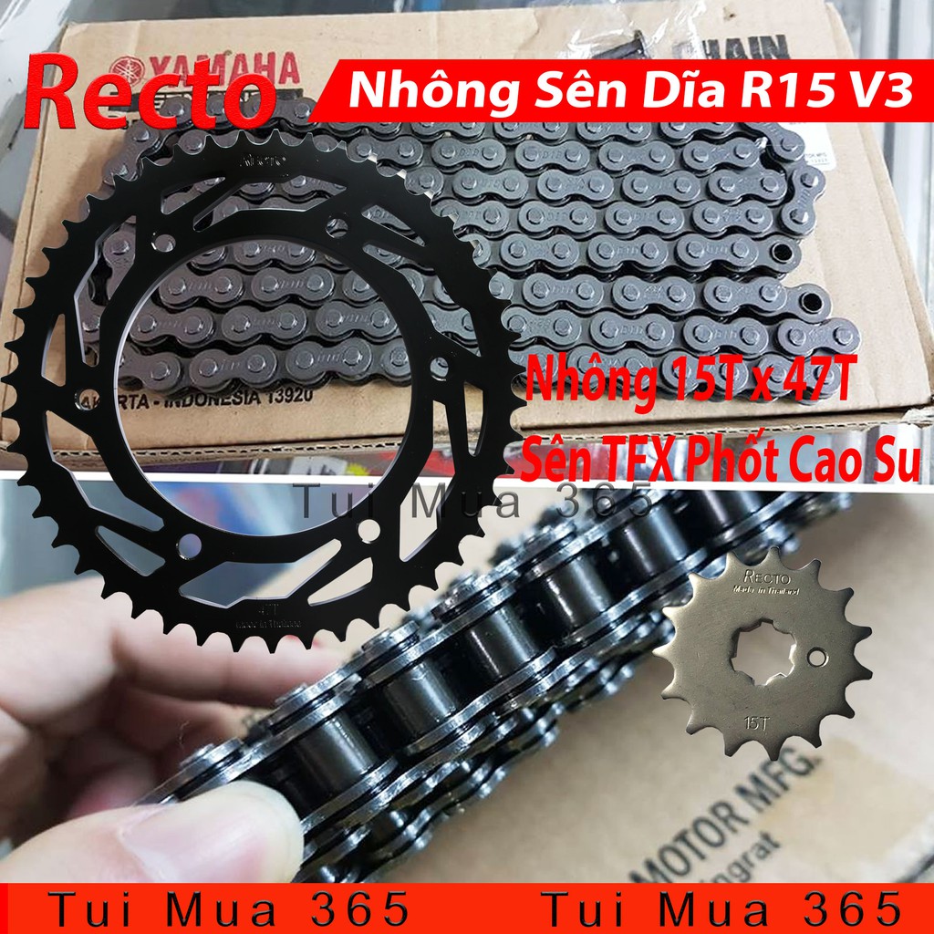 Nhông Sên Dĩa 15T x 47T Recto xe Yamaha R15 V3 - Sên TFX Phốt Cao Su ( Thái Lan )