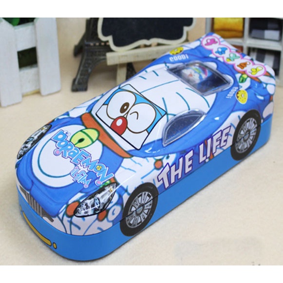 Hộp bút sắt hình ô tô 2 ngăn in hình Doreamon,siêu nhân,người nhện xe hơi,elsa,công chúa,chuột mickey