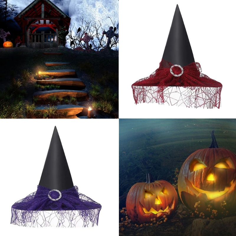 Mũ Phù Thủy Kèm Mạng Che Mặt Hóa Trang Halloween Cho Người Lớn Và Trẻ Em