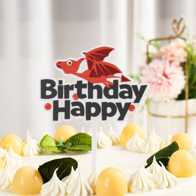 Set que cắm trang trí bánh kem hình khủng long dễ thương