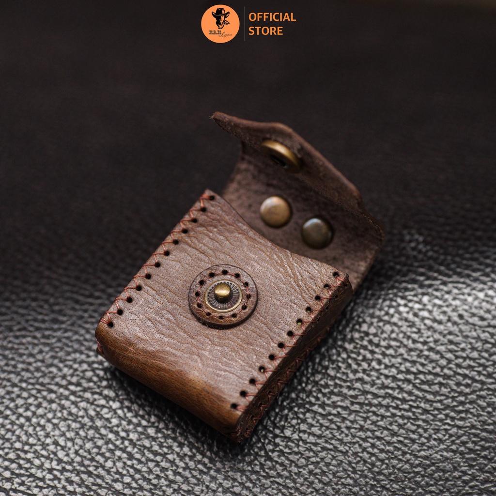 Bao da Zippo da bò màu nâu đậm - RAM Leather