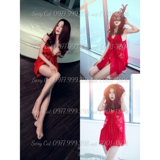 váy ngủ xẻ tà trước C001 đỏ