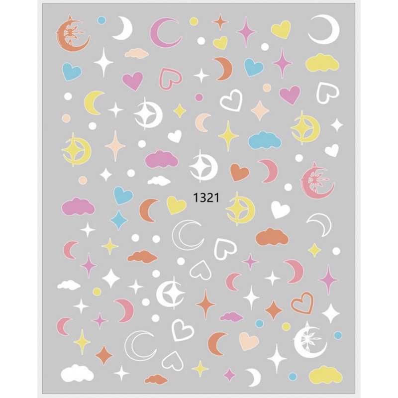 Nhãn Dán Trang Trí Móng Tay 3D Tự Dính Họa Tiết Đám Mây/Ngôi Sao/Trái Tim Dễ Thương