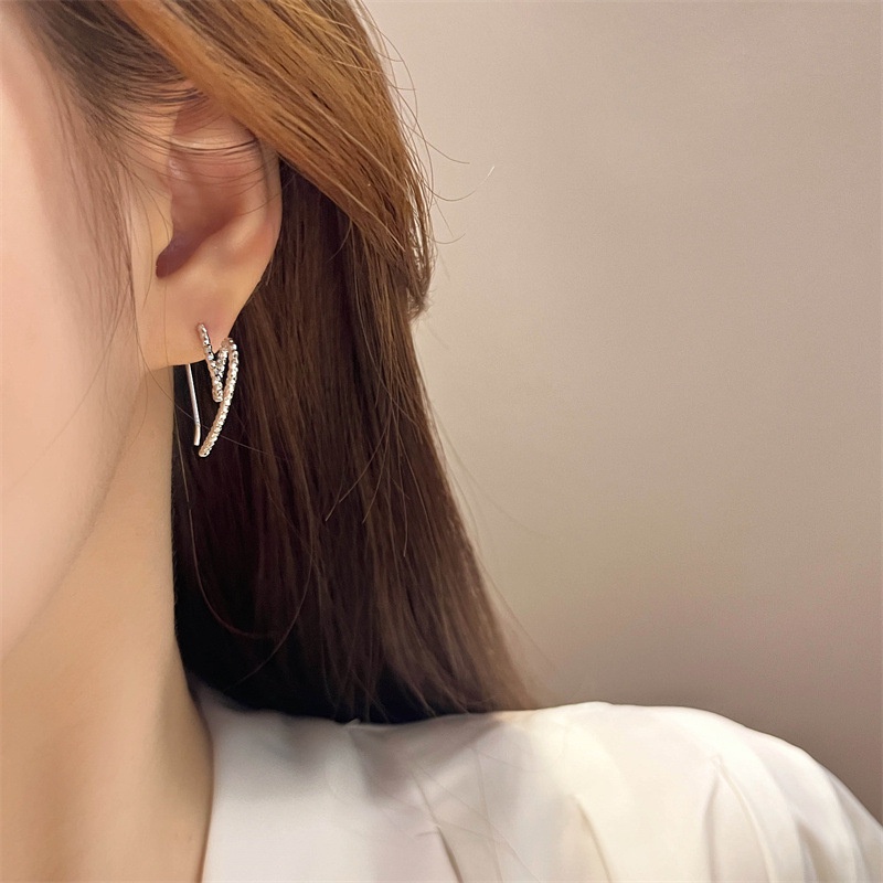 [JUNG/Jung Accessories] Bông tai/Hoa tai hợp kim trái tim khuyết đính đá phong cách Hàn Quốc
