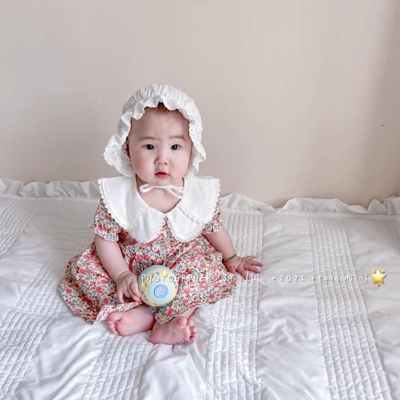 Mũ ren tiểu thư có dây MU65 cho bé 0-12m