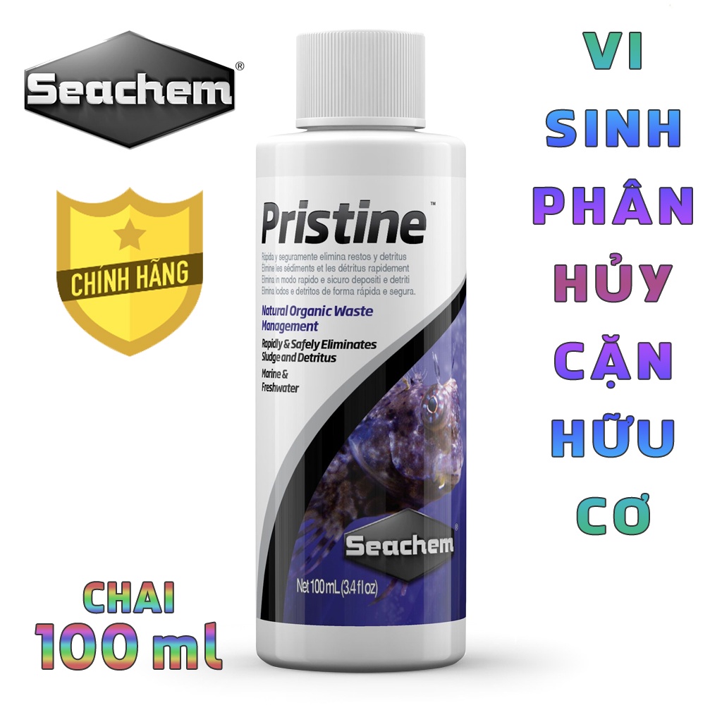 Vi sinh Seachem - Pristine xử lý cặn hữu cơ, cải thiện nước cho hồ cá biển, hồ cá thủy sinh - Chai 100 ml