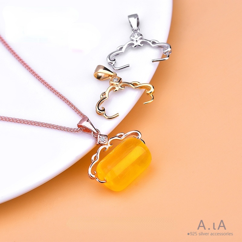 █diy゜ S925 Bạc●Mặt Dây Chuyền Bạc S925 Hình Hoa Đính Đá Zircon Có Khóa Cài diy