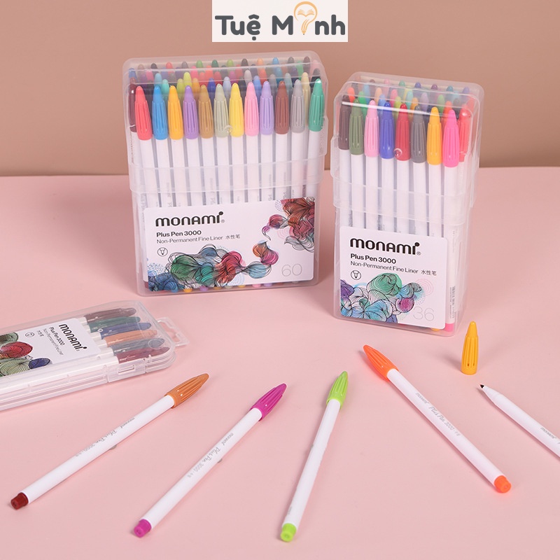 Bút màu Monami bộ 12 VPPTUEMINH - 24 màu, bút lông màu viết Calligraphy nét 0.4 - 1mm nét thanh nét đậm, tô màu đa năng