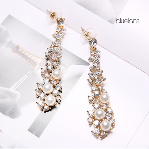 Bông Tai Dáng Dài Đính Đá Ngọc Trai Nhân Tạo Thời Trang