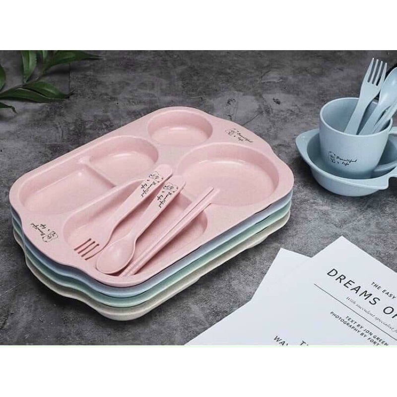 Khay lúa mạch kèm cốc đựng thức ăn tiện lợi