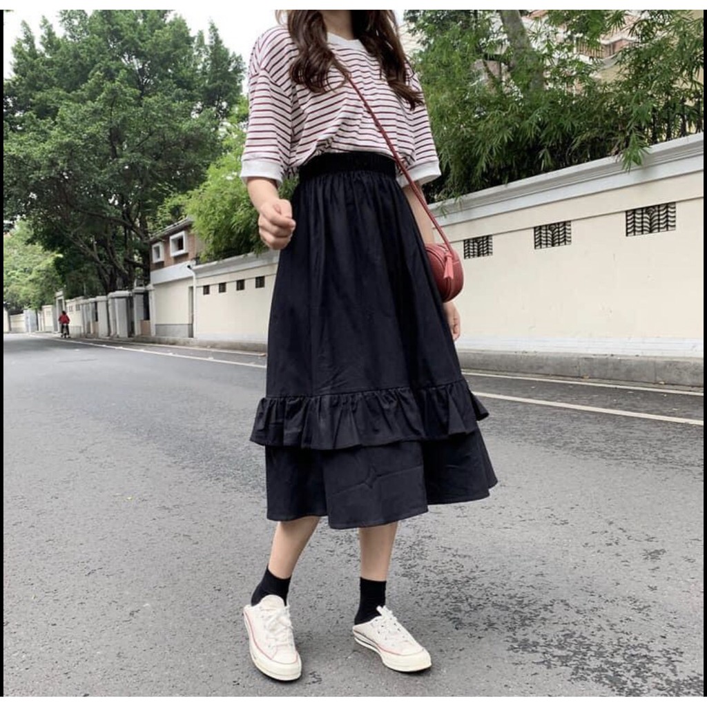 [ TẶNG KÈM XẢ VẢI] Chân váy xoè kaki 2 tầng ulzzang phong cách Hàn Quốc | BigBuy360 - bigbuy360.vn