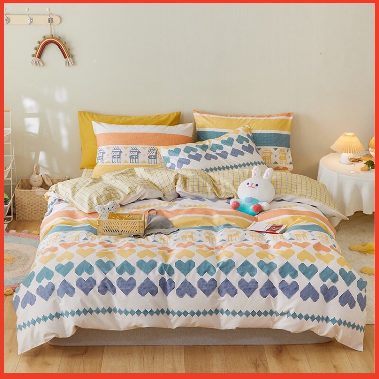 Bộ Chăn Ga Gối ❤️ Cotton living 100% cao cấp đủ size ga giường họa tiết trái tim đáng yêu nhập khẩu Hàn Quốc chính hãng