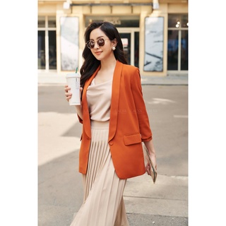 LALYA_Áo Blazer cổ sam basic - Cam