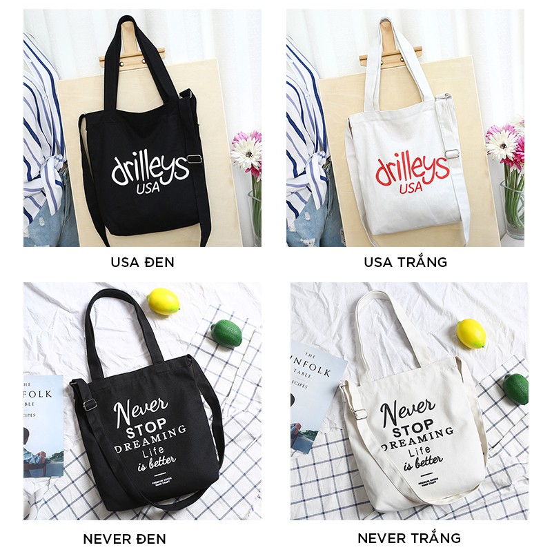 Túi vải bố canvas tote NỮ Unisex in chữ đựng thời trang đồ quần áo đeo vai nhỏ giá rẻ Herbagstore HB22