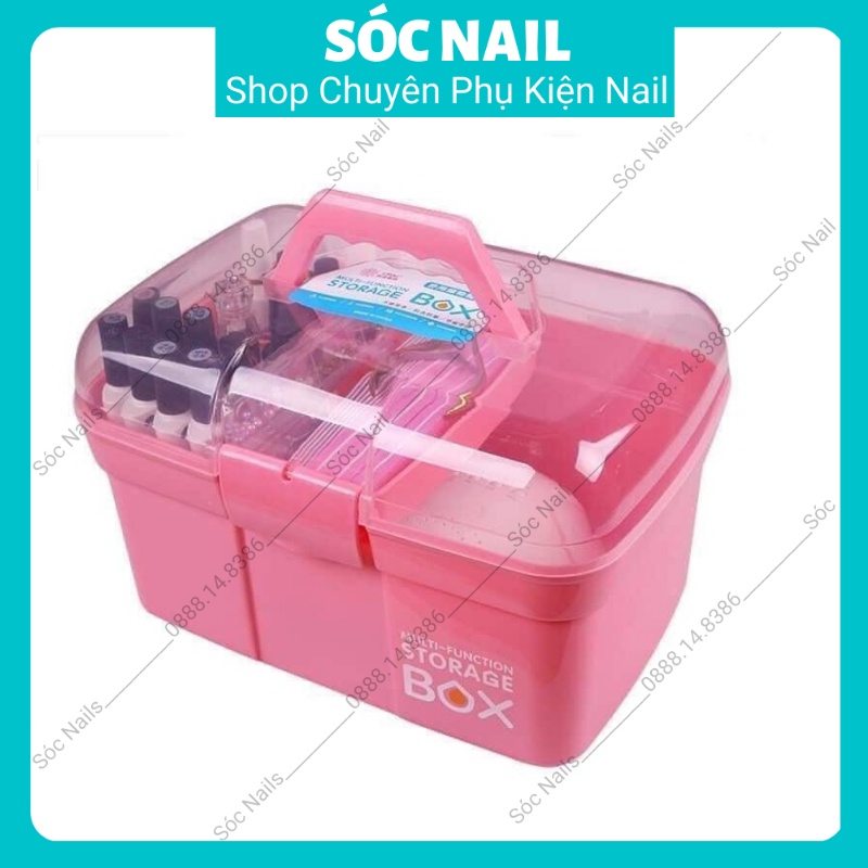 Cốp Nhựa Đựng Đồ Nail Mi Phun Xăm Tiện Lợi Màu Hồng Đựng Được Nhiều Đồ