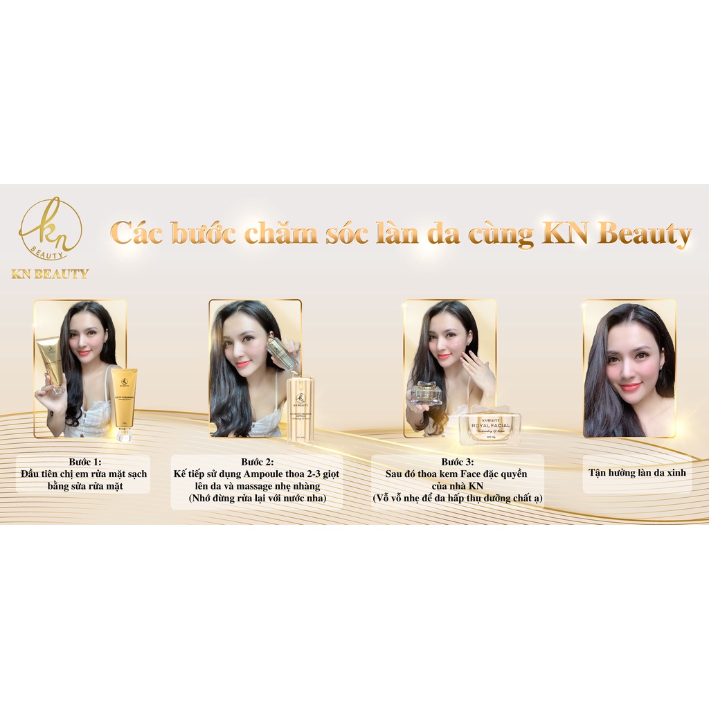 Bộ 3 sản phẩm Royal KN Beauty: Sữa rửa mặt 100g +tinh chất dưỡng 30ml+ kem dưỡng 30g( tặng mặt nạ +gel rửa tay )