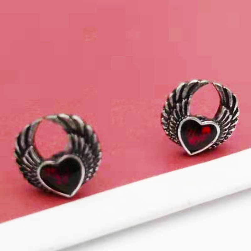 1 Đôi Bông Tai Hình Trái Tim Đỏ Phong Cách Gothic Thời Trang Cho Nữ
