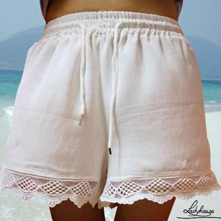 Mes-new Thời Trang Nữ Co Giãn Eo Dây Rút Ren Viền Đi Biển Quần Short