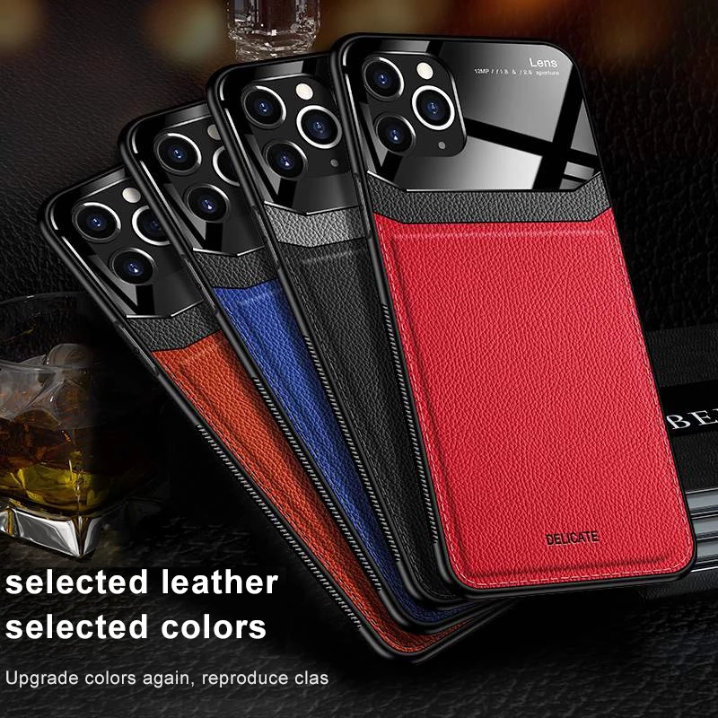 iPhone 13 Pro Max 12 Mini 11 XS Max XR 6 6S 7 8 Plus SE 2020 Luxury Leather Mirror Glass Case Hybrid Shockproof Slim Soft Cover