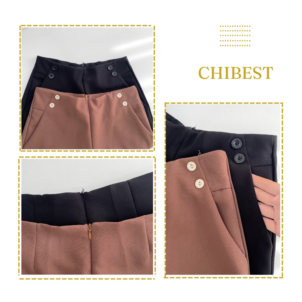 Quần tây nữ công sở kiểu quần baggy nữ TM 2 khuy sườn lưng cao ống đứng CHIBEST YQB21