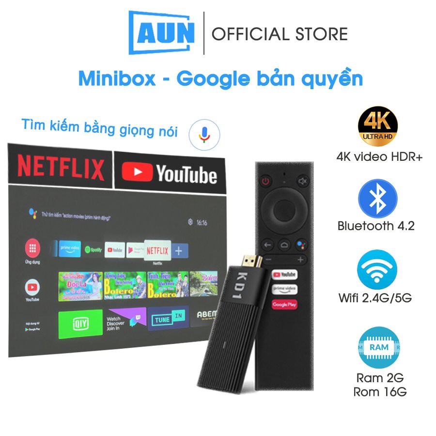 Androi Box mini Stick - Cấu hình mạnh mẽ, nhỏ gọn - dùng cho máy chiếu, tivi - Tivi Box Androi xem Netflix