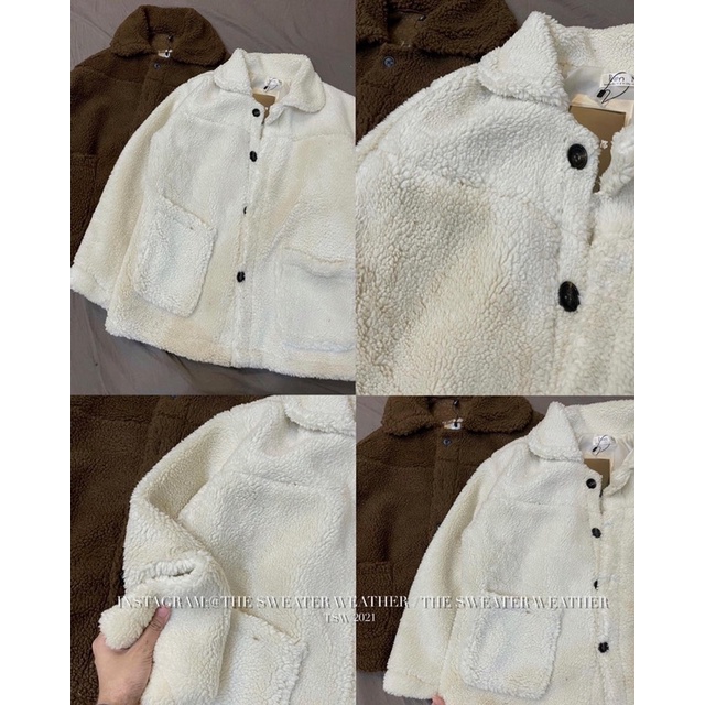  (Ảnh thật) Áo khoác lông cừu cổ bẻ cài cúc túi bên the.sweaterweather TSW | BigBuy360 - bigbuy360.vn