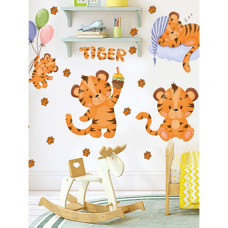 1 Set Giấy Dán Tường Vinyl Hình Con Hổ Hoạt Hình DIY Trang Trí Phòng Trẻ Em