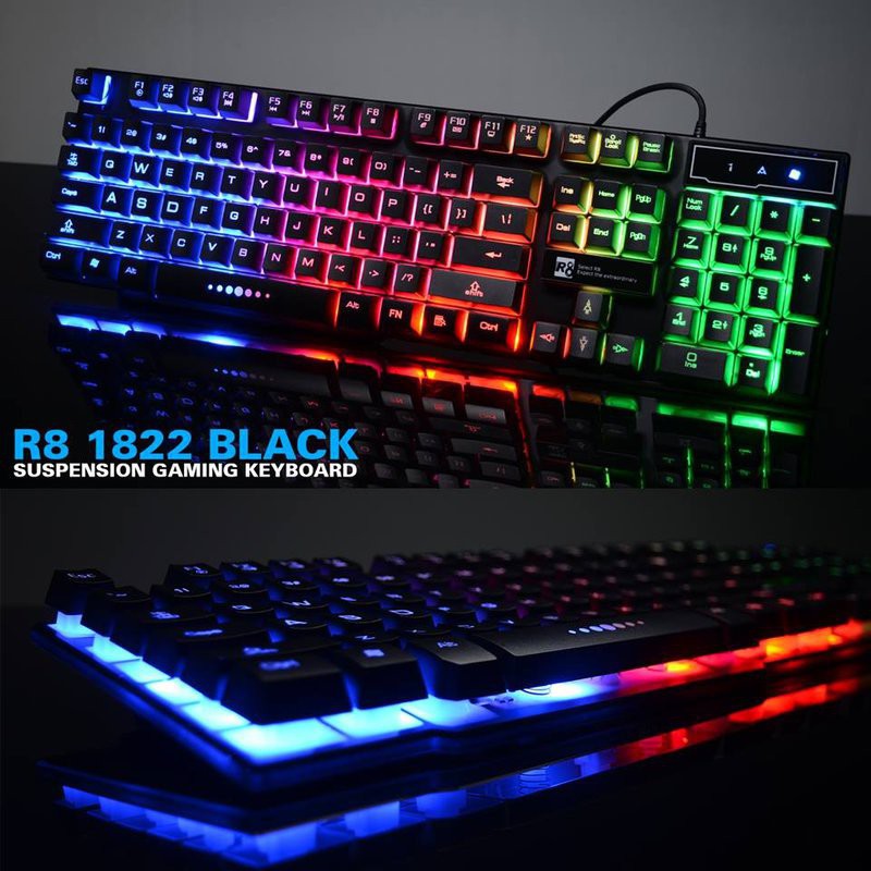 Bàn phím giả cơ chuyên game R8 1822 Led Nhiều màu cổng USB