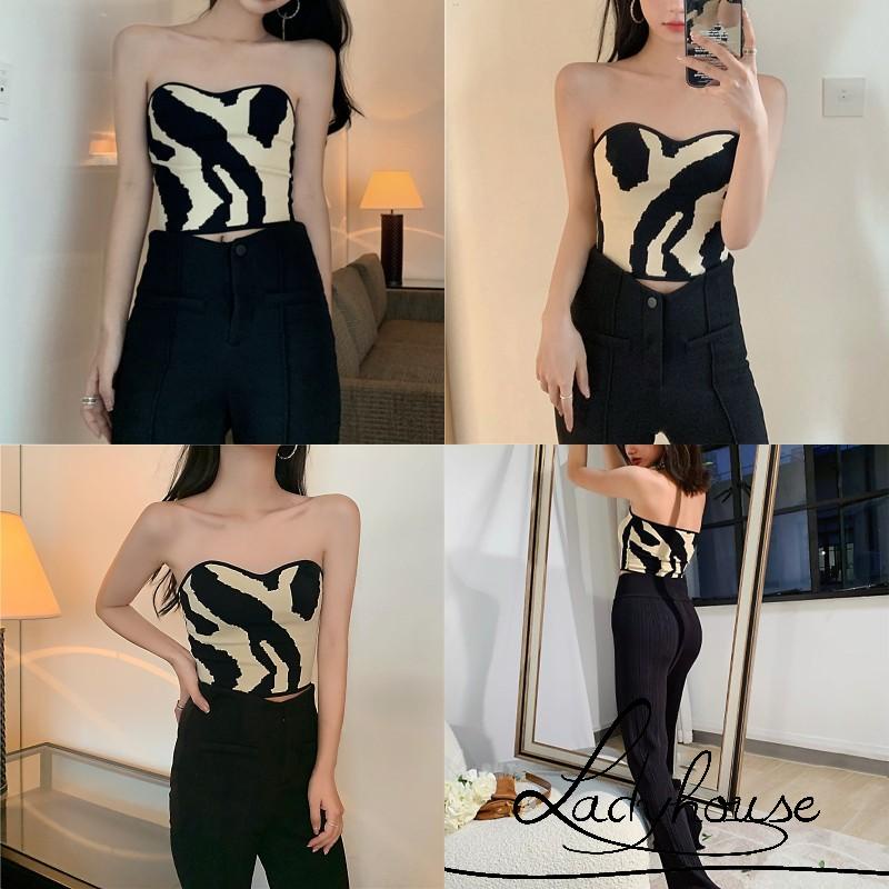 Áo ống croptop không dây cổ thuyền in họa tiết bò sữa thời trang mùa hè quyến rũ cho nữ