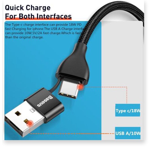 Cáp Sạc Và Truyền Dữ Liệu 2 Trong 1, 18W Lightning To Type-C / USB Sạc Nhanh Cho Iphone 11 Pro XR XS Max X 8 7 6 6 S