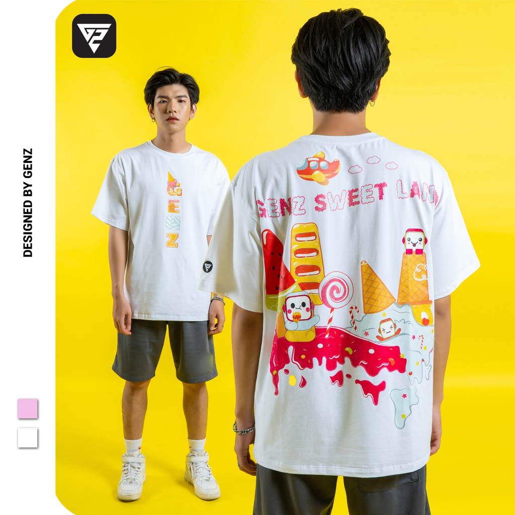 Áo thun tay lỡ GENZ phông Unisex nam nữ Cotton oversize form rộng Sweet Land