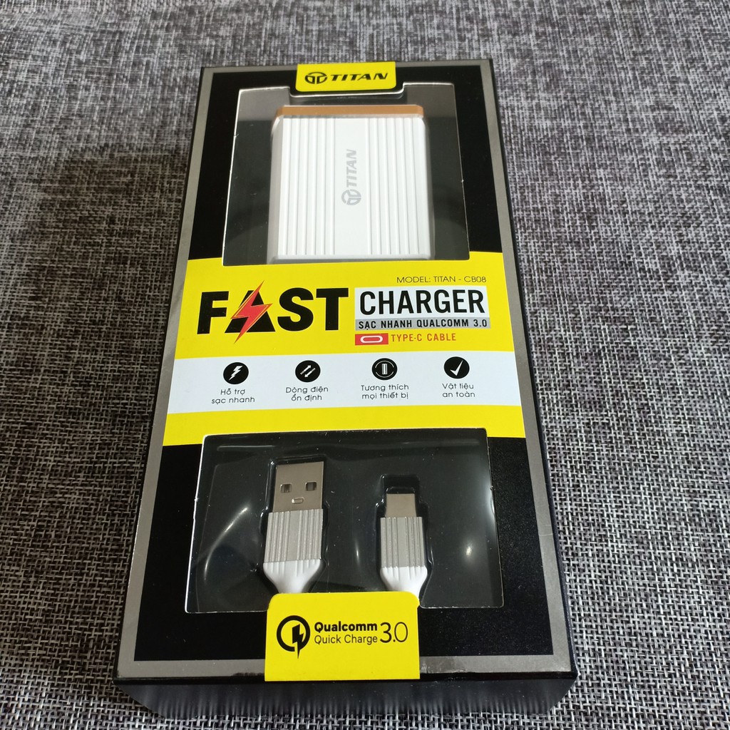 {BẢO HÀNH 1 ĐỔI 1} Bộ sạc nhanh QC.3 TITAN - CB08 {HÀNG CHÍNH HÃNG}