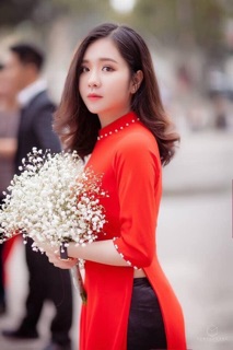 [Thanh lý]Áo dài màu cam đỏ lụa Nhật kèm quần