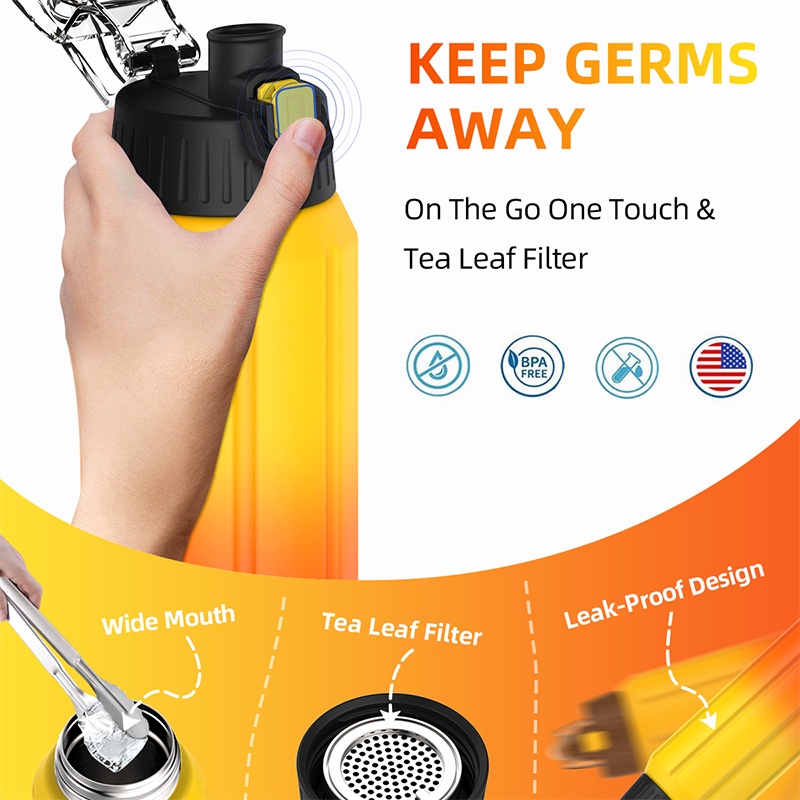 FJbottle Yellow Orange  Bình giữ nhiệt inox cao cấp 2 lớp cách nhiệt có quai xách bình giữ nhiệt cao cấp 600ml FJ002