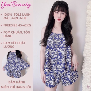 Đồ mặc ở nhà nữ đùi chất lụa/lanh/tole, bộ quần áo ngủ nữ 2 dây mặc nhà mùa hè–yenbeauty đồ mặc nhà cao cấp