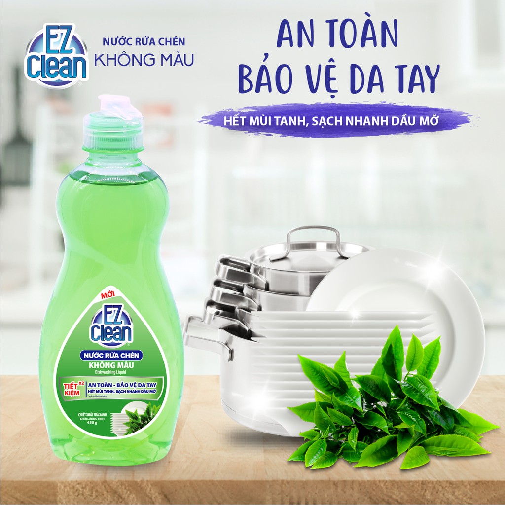 Nước rửa chén không màu EZ CLEAN hương Trà Xanh 450gr