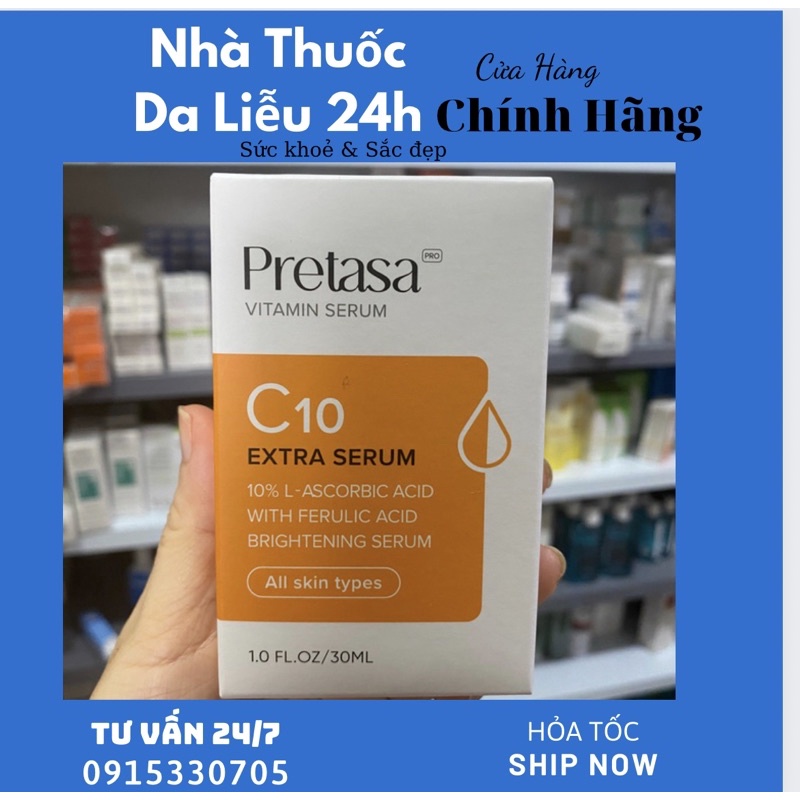 Serum Pretasa Vitamin C C10 sáng da mờ thâm - Nhà Thuốc Da Liễu 24h Klenzit